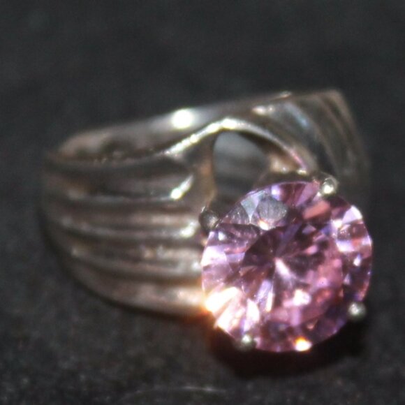 925 Sterling Large Pink Sapphire Wide Shrimp Statement Cocktail Ring - Picture 5 of 10